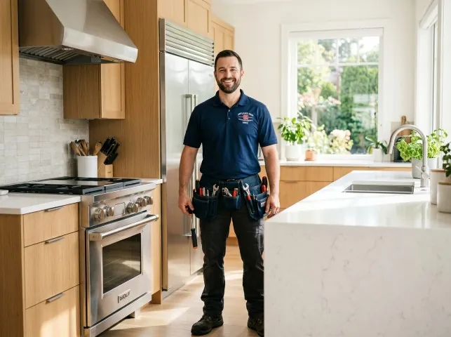 Appliance Repair Hero technician in a Avon, MA kitchen after an appliance repair